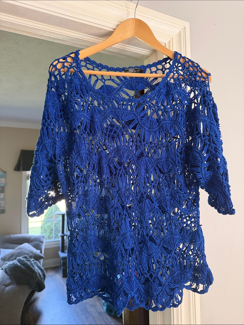 Lisa International Royal Blue Crochet Openwork Top